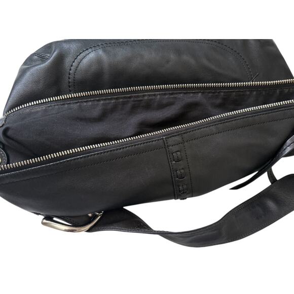 COACH F13108 SoHo Black Leather Whipstitch Wide Buckle Strap Shoulder Bag Large - Picture 14 of 16